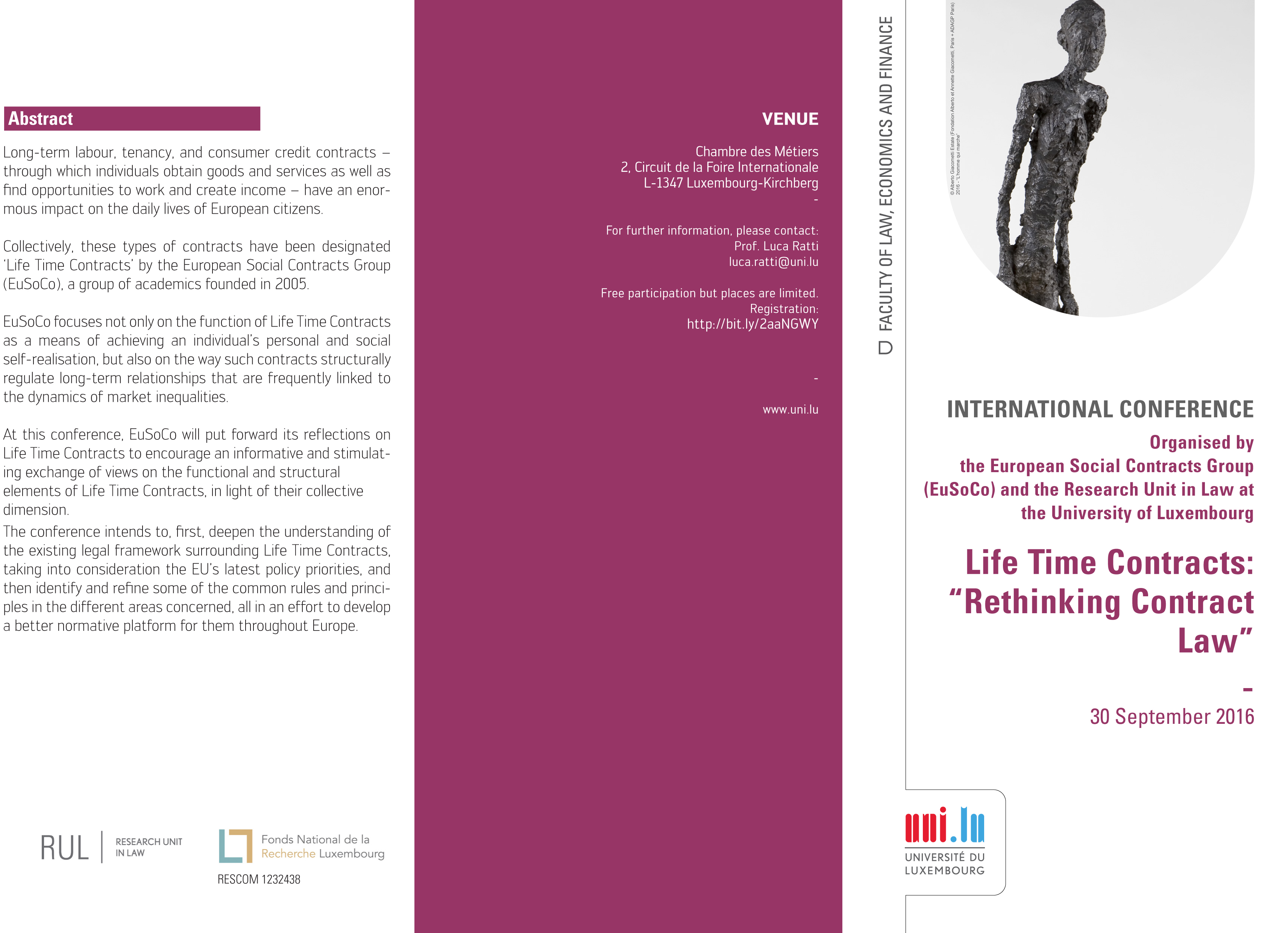 International conference Life Time Contracts: "Rethinking Contracts Law". Luxembourg, 30 september 2016-1