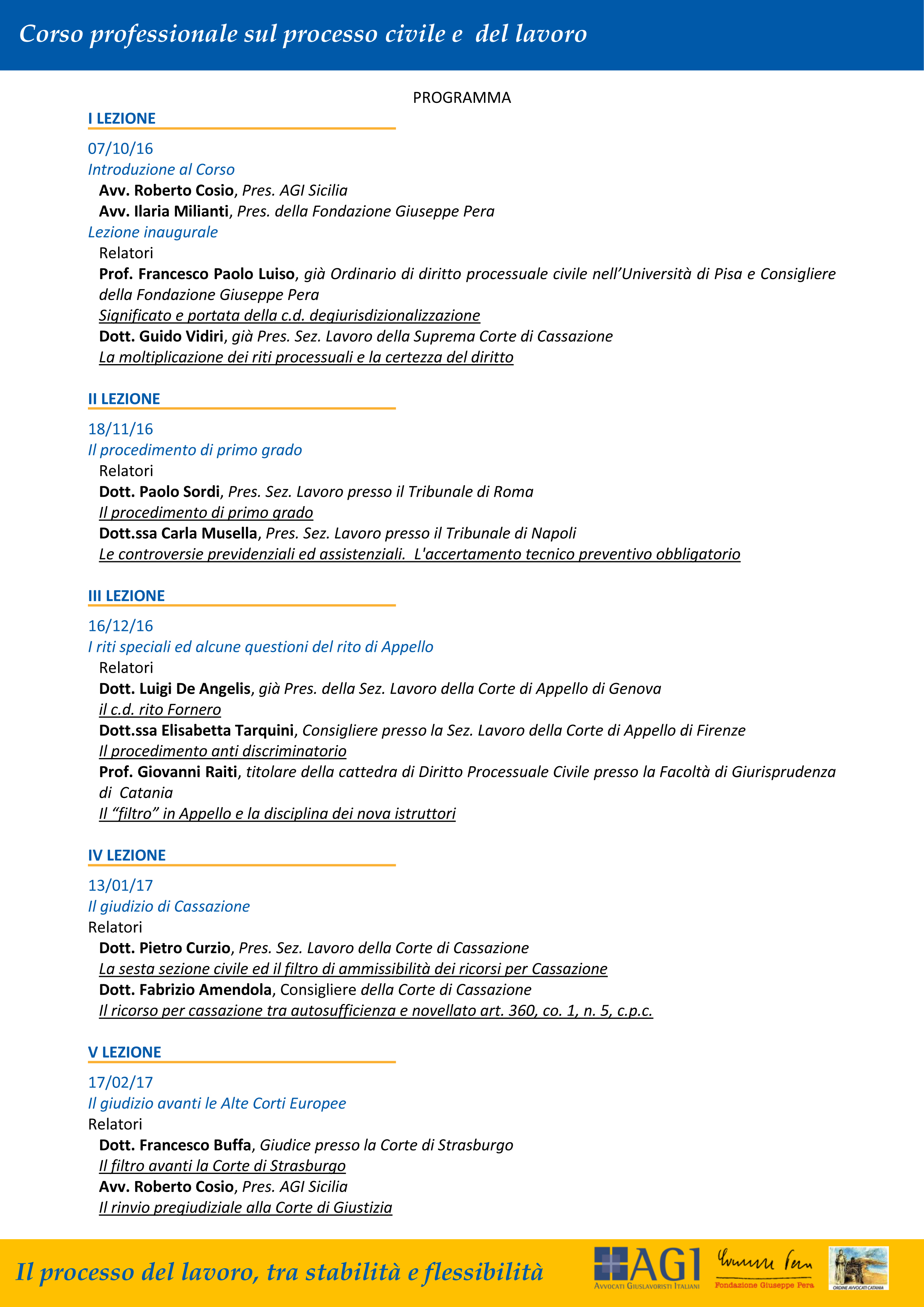 2-Corso professionale sul processo civile e del lavoro, Catania 7/10/16 - 24/02/17