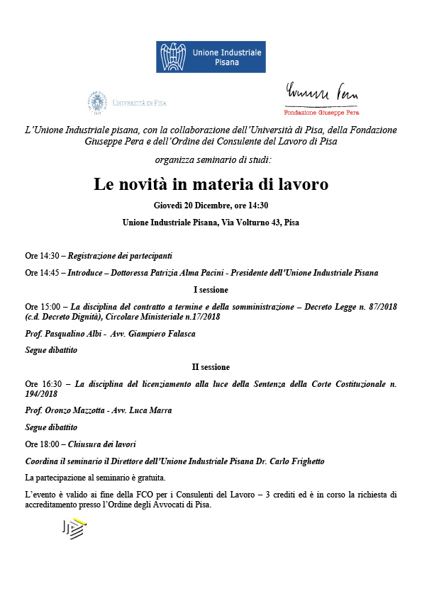 locandina Le novità in materia di lavoro